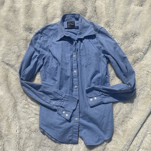 American Eagle Pinstripe Ruffle Button-Up Shirt – Size S | Prep | Cotton Classic - Picture 2 of 6